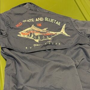 Red White and Bluetail Gray ocean coast 3t shirt this is the back